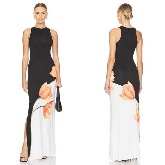Alice + Olivia Pania Floral Colorblock Maxi Dress in Dream Life Black Size 0 - Picture 2 of 8
